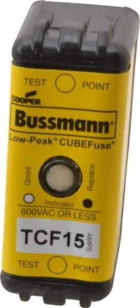 Cooper Bussmann - 300 VDC, 600 VAC, 15 Amp, Time Delay General Purpose Fuse - Plug-in Mount, 1-7/8" OAL, 100 at DC, 200 (CSA RMS), 300 (UL RMS) kA Rating - USA Tool & Supply