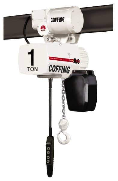 Coffing - 1/4 Ton Capacity, 16 FPM Lift Speed, 115/230 Volt, Hoist with Motorized Trolley - 0.5 Output hp, 15' Max Lift, 17-15/16" Min Headroom, 1 Chain - USA Tool & Supply