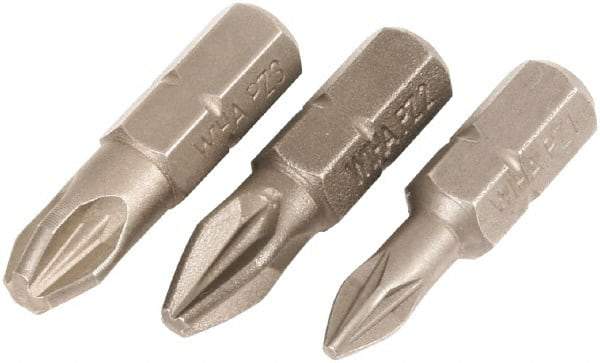 Wiha - 3 Piece, 1/4" Drive Screwdriver Insert Bit Set - #1, #2 & #3 Pozidriv - USA Tool & Supply