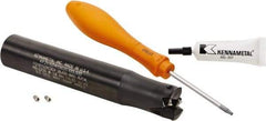 Kennametal - 25mm Cut Diam, 0.059" Max Depth, 25mm Shank Diam, Cylindrical Shank Indexable High-Feed Helical End Mill - Screw Holding Method, WOEJ090512.. Insert, KF2X Toolholder, Through Coolant - USA Tool & Supply