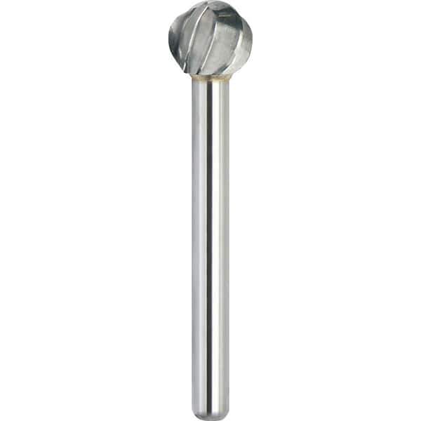 Made in USA - 7/16" Cut Diam, 1/4" Shank Diam, Ball Head Aluma Cut Burr - Carbide, 3/8" LOC, 2-3/16" OAL - USA Tool & Supply