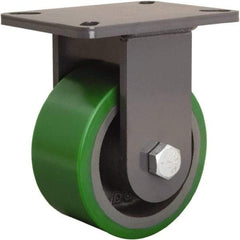 Hamilton - 6" Diam x 3" Wide x 8" OAH Top Plate Mount Rigid Caster - Polyurethane Mold onto Cast Iron Center, 2,200 Lb Capacity, Tapered Roller Bearing, 5-1/4 x 7-1/4" Plate - USA Tool & Supply