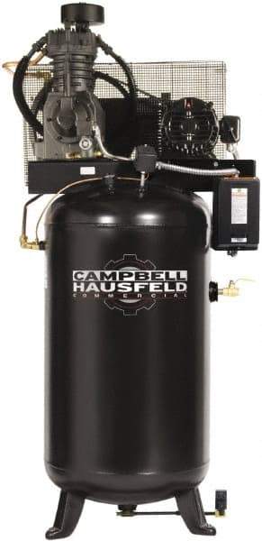 Campbell Hausfeld - 5 hp, 80 Gal Stationary Electric Vertical Air Compressor - Three Phase, 175 Max psi, 16.6 CFM, 208-230/460 Volt - USA Tool & Supply