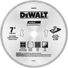 DeWALT - 7" Diam, 5/8 & 7/8" Arbor Hole Diam, Wet & Dry Cut Saw Blade - Diamond-Tipped, Straight Action, Standard Round Arbor - USA Tool & Supply