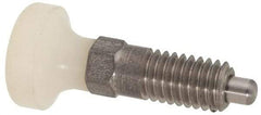 Vlier - M6x1.0, 13mm Thread Length, 0.118" Max Plunger Diam, 0.11 Lb Init to 0.34 Lb Final End Force, Knob Handle Plunger - Delrin Knob, 0.63" Body Length, 1/2" Length Under Head/Shoulder, 0.118" Plunger Projection - USA Tool & Supply