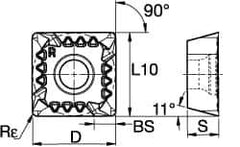 Kennametal - SPET3125 GB2 Grade KC725M Carbide Milling Insert - TiN/TiCN/TiN Finish, 5/32" Thick, 10mm Inscribed Circle, 0.8mm Corner Radius - USA Tool & Supply