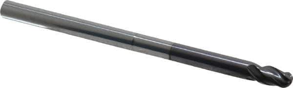 Niagara Cutter - 1/4" Diam, 3/8" LOC, 4 Flute Solid Carbide Ball End Mill - TiAlN Finish, Single End, 4" OAL, 1/4" Shank Diam, Spiral Flute - USA Tool & Supply