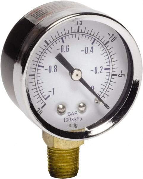 Gast - 1/4 NPT Air Compressor Vacuum Gauge - 2" Diam, Use with Gast 0211/0523 Rotary Vane Units - USA Tool & Supply