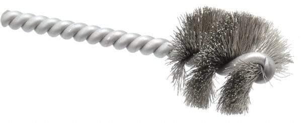 Made in USA - 1-1/8" Diam Helical Stainless Steel Tube Brush - 0.008" Filament Diam, 1" Brush Length, 3-1/2" OAL, 0.248" Diam Stainless Steel Shank - USA Tool & Supply