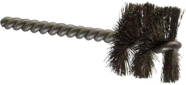 Made in USA - 1-1/4" Diam Helical Stainless Steel Tube Brush - Single Spiral, 0.008" Filament Diam, 1" Brush Length, 3-1/2" OAL, 0.248" Diam Stainless Steel Shank - USA Tool & Supply