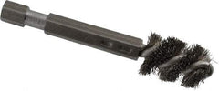 Made in USA - 3/8 Inch Inside Diameter, 1/2 Inch Actual Brush Diameter, Stainless Steel, Power Fitting and Cleaning Brush - 1/4 Shank Diameter, 2-3/4 Inch Long, Hex Shaft Stem - USA Tool & Supply