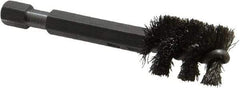 Made in USA - 1/2 Inch Inside Diameter, 5/8 Inch Actual Brush Diameter, Stainless Steel, Power Fitting and Cleaning Brush - 1/4 Shank Diameter, 2-3/4 Inch Long, Hex Shaft Stem - USA Tool & Supply