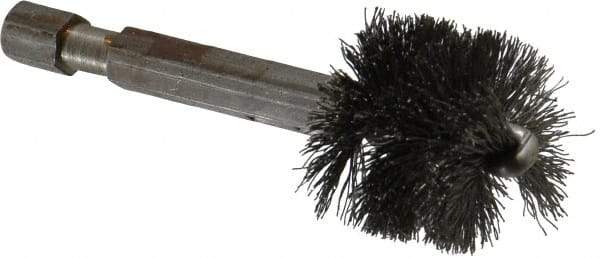 Made in USA - 3/4 Inch Inside Diameter, 7/8 Inch Actual Brush Diameter, Carbon Steel, Power Fitting and Cleaning Brush - 1/4 Shank Diameter, 2-3/4 Inch Long, Hex Shaft Stem - USA Tool & Supply