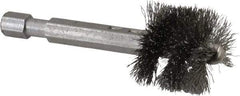 Made in USA - 7/8 Inch Inside Diameter, 1 Inch Actual Brush Diameter, Carbon Steel, Power Fitting and Cleaning Brush - 1/4 Shank Diameter, 2-3/4 Inch Long, Hex Shaft Stem - USA Tool & Supply