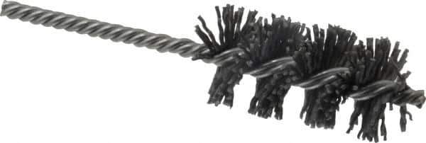 Made in USA - 1-1/4" Diam Helical Nylon Tube Brush - Single Spiral, 0.04" Filament Diam, 2-1/2" Brush Length, 5-1/2" OAL, 15/64" Diam Galvanized Steel Shank - USA Tool & Supply