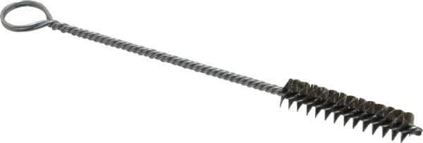 Made in USA - 1-1/2" Long x 3/8" Diam Stainless Steel Twisted Wire Bristle Brush - Double Spiral, 5-1/2" OAL, 0.005" Wire Diam, 1/8" Shank Diam - USA Tool & Supply