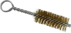 Made in USA - 2-1/2" Long x 1" Diam Brass Twisted Wire Bristle Brush - Double Spiral, 5-1/2" OAL, 0.01" Wire Diam, 0.235" Shank Diam - USA Tool & Supply