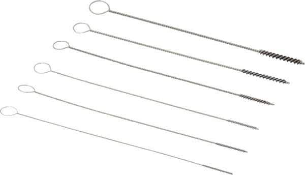 PRO-SOURCE - 6 Piece Nylon Hand Tube Brush Set - 1/2" to 3/4" Brush Length, 4" OAL, 0.022" Shank Diam - USA Tool & Supply