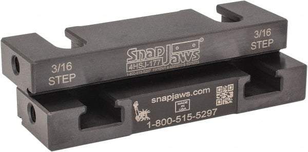Snap Jaws - 4" Wide x 1.155" High x 0.55" Thick, Step Vise Jaw - Hard, Steel, Fixed Jaw, Compatible with 4" Vises - USA Tool & Supply