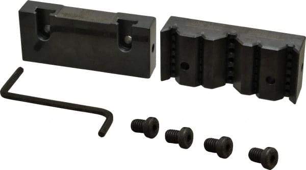 Snap Jaws - 4" Wide x 1-3/4" High x 1" Thick, V-Groove Vise Jaw - Steel, Fixed Jaw, Compatible with 4" Vises - USA Tool & Supply