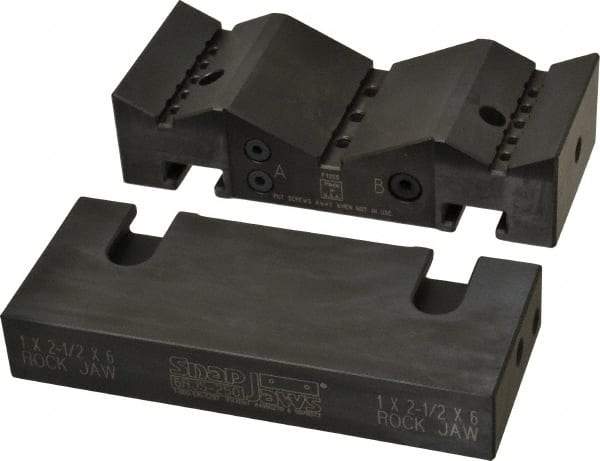 Snap Jaws - 6" Wide x 2-1/2" High x 1-1/2" Thick, V-Groove Vise Jaw - Steel, Fixed Jaw, Compatible with 6" Vises - USA Tool & Supply