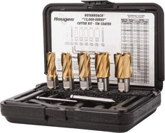 Hougen - 8 Piece, 9/16 to 1-1/16" Cutter Diam, 1" Cutting Depth, High Speed Steel Annular Cutter Set - TiN Finish, 3/4" Shank Diam, 9/16, 11/16, 13/16, 15/16, 1-1/16" Cutter Diams, 2 Flats on Shank - USA Tool & Supply