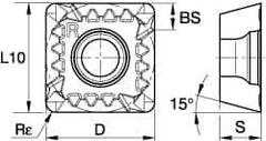 Kennametal - SDET43 GB2 Grade KC520M Carbide Milling Insert - TiAlN Finish, 3/16" Thick, 1/2" Inscribed Circle, 0.8mm Corner Radius - USA Tool & Supply