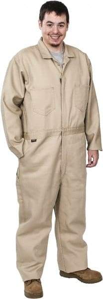 Stanco Safety Products - Size XL, Tan, Zipper, Flame Resistant/Retardant Coverall - 46 to 48" Chest, Indura, 7 Pockets, Elastic Waistband, Full Action Back, 2-Way Concealed Zipper - USA Tool & Supply