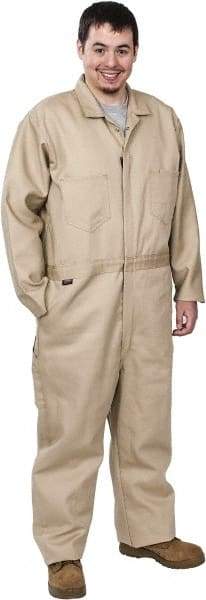 Stanco Safety Products - Size 2XL, Tan, Zipper, Flame Resistant/Retardant Coverall - 50 to 52" Chest, Indura, 7 Pockets, Elastic Waistband, Full Action Back, 2-Way Concealed Zipper - USA Tool & Supply