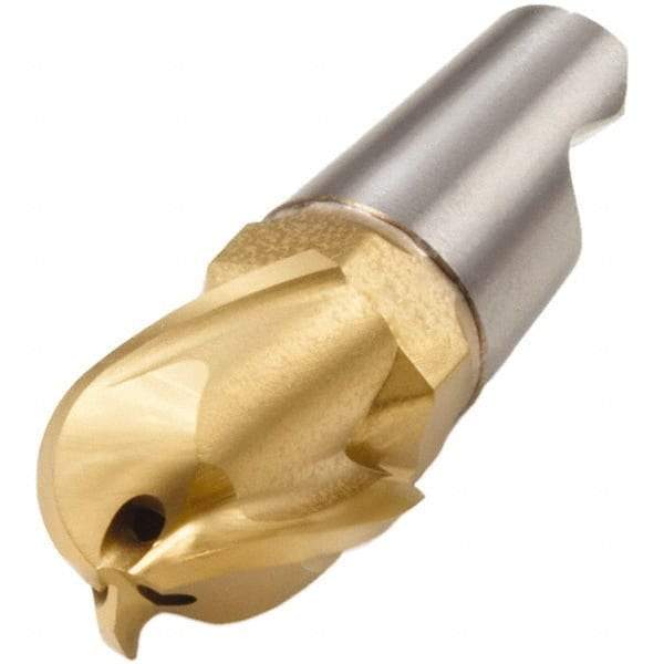 Seco - MM06 M02 Grade F40M Carbide End Milling Tip Insert - TiAlN/TiN Finish, 3 Flutes, 0.236" Cutting Diam, 0.294" Depth of Cut, 0.388" Extension, 0.118" Cnr Rad - USA Tool & Supply
