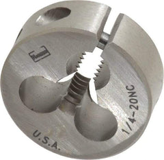 Irwin Hanson - 1/4-20 UNC Thread, 1" Outside Diam Carbon Steel Round Die - 3/8" Thick, Right Hand Thread, Adjustable - Exact Industrial Supply