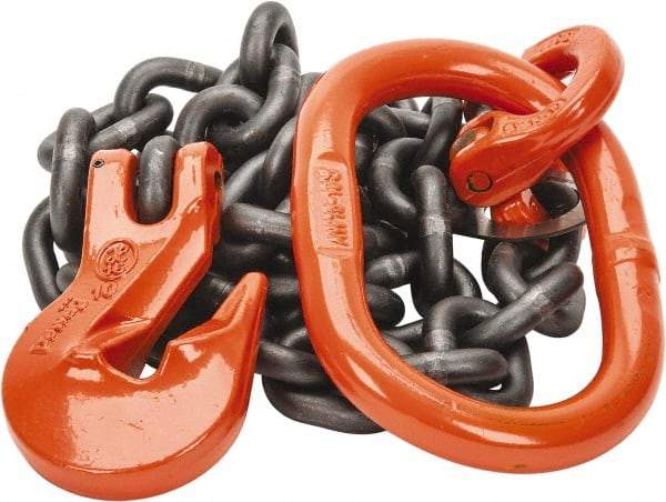 Pewag - 5' Long x 10" Wide, 8,800 Lb Basket Capacity, 8,800 Lb Vertical Capacity, Alloy Steel Web Sling - SOG Chain Sling, 3/8" Diam Chain, Self-Colored, with Grab Hook & Master Link - USA Tool & Supply