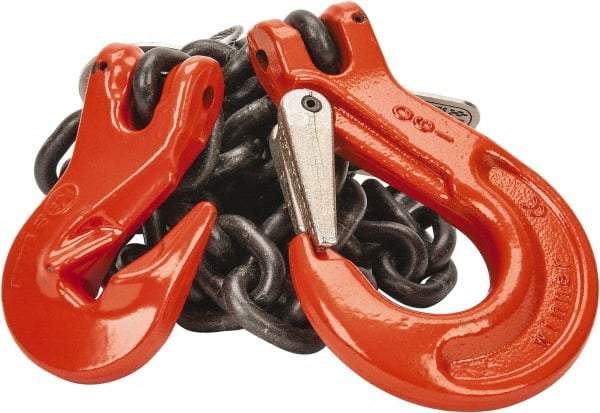Pewag - 5' Long x 10" Wide, 4,300 Lb Basket Capacity, 4,300 Lb Vertical Capacity, Alloy Steel Web Sling - SSG Chain Sling, 9/32" Diam Chain, Self-Colored, with Grab Hook & Sling Hook - USA Tool & Supply