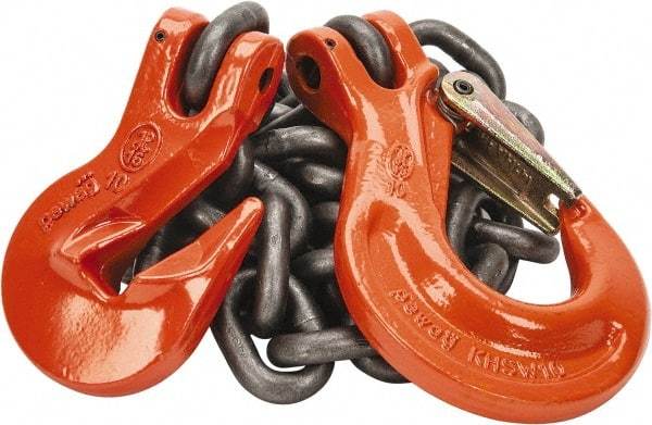 Pewag - 5' Long x 10" Wide, 8,800 Lb Basket Capacity, 8,800 Lb Vertical Capacity, Alloy Steel Web Sling - SSG Chain Sling, 3/8" Diam Chain, Self-Colored, with Grab Hook & Sling Hook - USA Tool & Supply