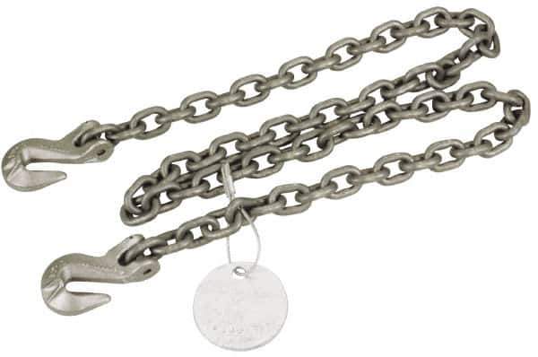 Pewag - 5' Long, 2,100 Lb Basket Capacity, 2,100 Lb Vertical Capacity, Alloy Steel Web Sling - SGG Chain Sling, 7/32" Diam Chain, Silver (Color), with 2 Grab Hooks - USA Tool & Supply