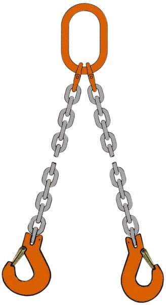 Pewag - 10' Long, 3,600 Lb Basket Capacity, 3,600 Lb Vertical Capacity, Alloy Steel Web Sling - DOS Chain Sling, 7/32" Diam Chain, Silver (Color), with Sling Hook & Master Link - USA Tool & Supply