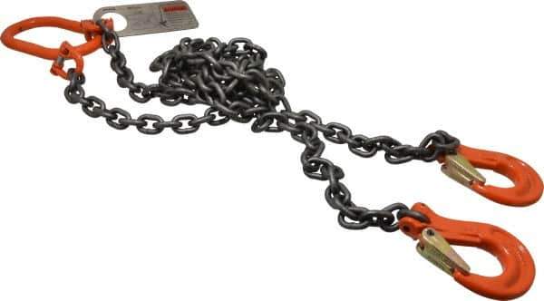 Pewag - 5' Long x 10" Wide, 4,700 Lb Basket Capacity, 4,700 Lb Vertical Capacity, Alloy Steel Web Sling - DOS Chain Sling, 7/32" Diam Chain, Self-Colored, with 2 Sling Hooks & Master Link - USA Tool & Supply