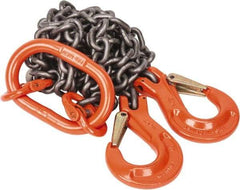 Pewag - 5' Long x 10" Wide, 7,500 Lb Basket Capacity, 7,500 Lb Vertical Capacity, Alloy Steel Web Sling - DOS Chain Sling, 9/32" Diam Chain, Self-Colored, with 2 Sling Hooks & Master Link - USA Tool & Supply