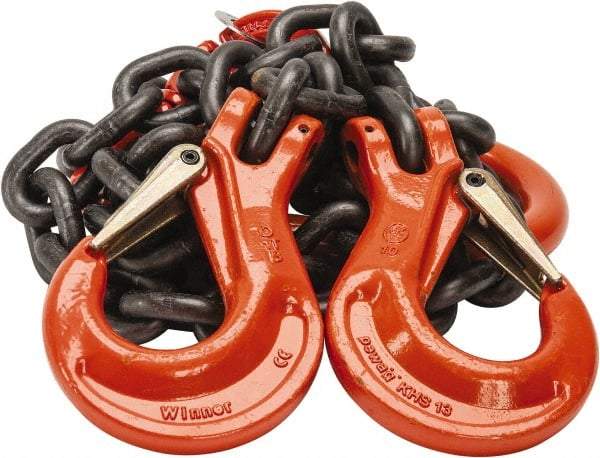 Pewag - 5' Long x 10" Wide, 26,000 Lb Basket Capacity, 26,000 Lb Vertical Capacity, Alloy Steel Web Sling - DOS Chain Sling, 1/2" Diam Chain, Self-Colored, with 2 Sling Hooks & Master Link - USA Tool & Supply