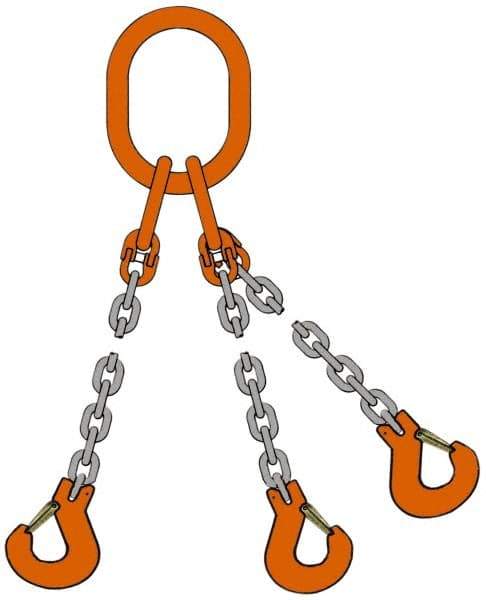 Pewag - 5' Long, 18,400 Lb Basket Capacity, 18,400 Lb Vertical Capacity, Alloy Steel Web Sling - TOG Chain Sling, 3/8" Diam Chain, Silver (Color), with 3 Grab Hooks & Master Link - USA Tool & Supply