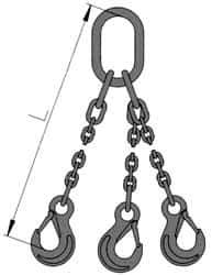 Pewag - 10' Long, 9,100 Lb Basket Capacity, 9,100 Lb Vertical Capacity, Alloy Steel Web Sling - TOS Chain Sling, 9/32" Diam Chain, Silver (Color), with 3 Sling Hooks & Master Link - USA Tool & Supply