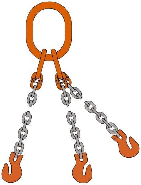 Pewag - 5' Long x 10" Wide, 22,800 Lb Basket Capacity, 22,800 Lb Vertical Capacity, Alloy Steel Web Sling - TOS Chain Sling, 3/8" Diam Chain, Self-Colored, with 3 Sling Hooks & Master Link - USA Tool & Supply