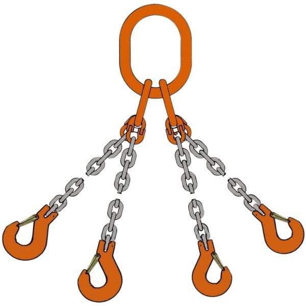 Pewag - 5' Long x 10" Wide, 39,000 Lb Basket Capacity, 39,000 Lb Vertical Capacity, Alloy Steel Web Sling - QOG Chain Sling, 1/2" Diam Chain, Self-Colored, with 4 Grab Hooks & Master Link - USA Tool & Supply