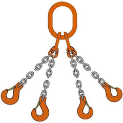 Pewag - 5' Long x 10" Wide, 39,000 Lb Basket Capacity, 39,000 Lb Vertical Capacity, Alloy Steel Web Sling - QOG Chain Sling, 1/2" Diam Chain, Self-Colored, with 4 Grab Hooks & Master Link - USA Tool & Supply