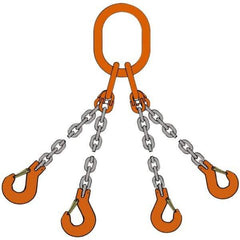 Pewag - 10' Long, 5,500 Lb Basket Capacity, 5,500 Lb Vertical Capacity, Alloy Steel Web Sling - QOS Chain Sling, 7/32" Diam Chain, Silver (Color), with 4 Sling Hooks & Master Link - USA Tool & Supply