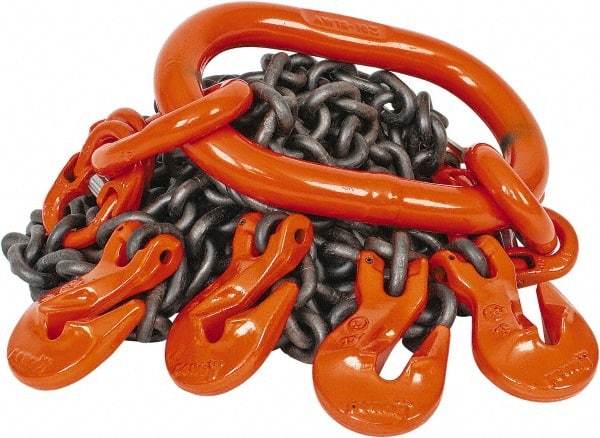 Pewag - 5' Long, 9,100 Lb Basket Capacity, 9,100 Lb Vertical Capacity, Alloy Steel Web Sling - QOG Chain Sling, 9/32" Diam Chain, Silver (Color), with 4 Grab Hooks & Master Link - USA Tool & Supply