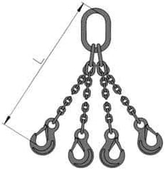 Pewag - 5' Long, 23,100 Lb Basket Capacity, 23,100 Lb Vertical Capacity, Stainless Steel Web Sling - QOS Chain Sling, 5/8" Diam Chain, Bright Polish, with 4 Sling Hooks & Master Link - USA Tool & Supply