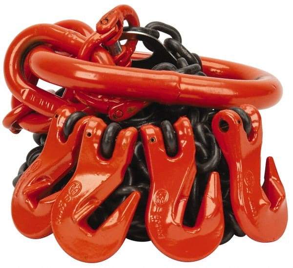 Pewag - 5' Long x 10" Wide, 11,200 Lb Basket Capacity, 11,200 Lb Vertical Capacity, Alloy Steel Web Sling - QOG Chain Sling, 9/32" Diam Chain, Self-Colored, with 4 Grab Hooks & Master Link - USA Tool & Supply