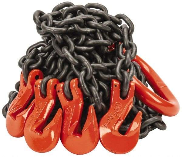 Pewag - 10' Long x 10" Wide, 22,800 Lb Basket Capacity, 22,800 Lb Vertical Capacity, Alloy Steel Web Sling - QOG Chain Sling, 3/8" Diam Chain, Self-Colored, with 4 Grab Hooks & Master Link - USA Tool & Supply