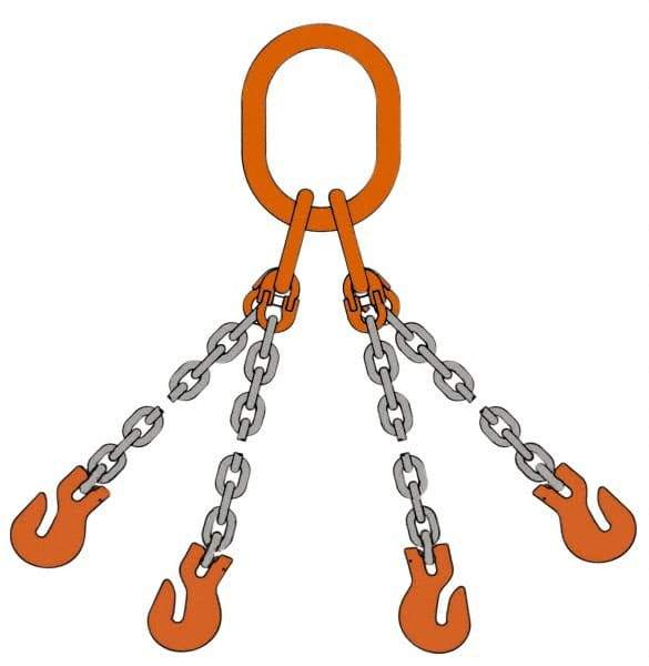 Pewag - 5' Long, 31,200 Lb Basket Capacity, 31,200 Lb Vertical Capacity, Alloy Steel Web Sling - QOS Chain Sling, 1/2" Diam Chain, Silver (Color), with 4 Sling Hooks & Master Link - USA Tool & Supply